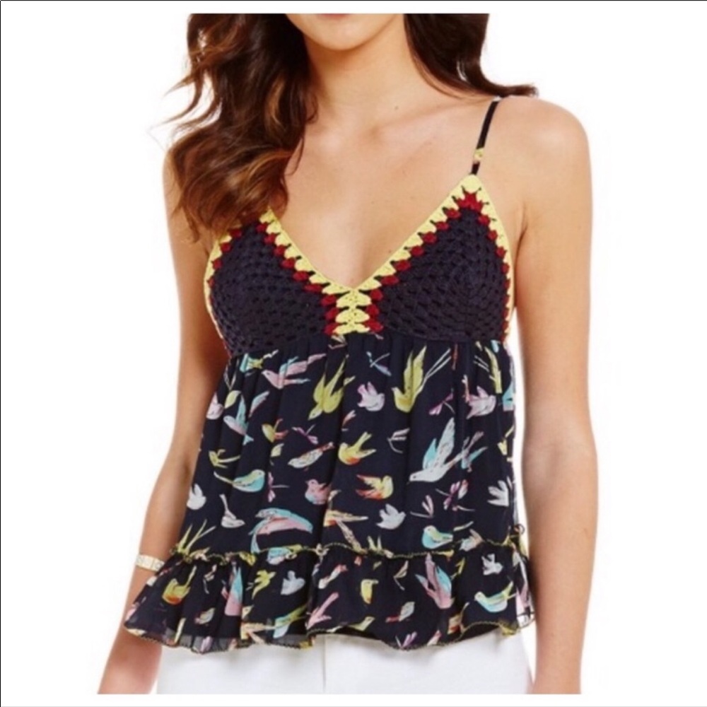 NWT Chelsea & Violet Bird Crochet Top Color Blue